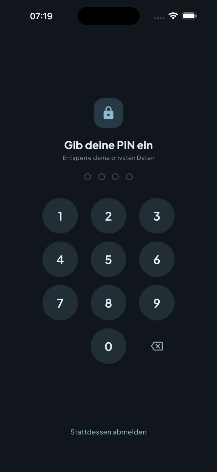 PIN-Sperrbildschirm von Intimassy