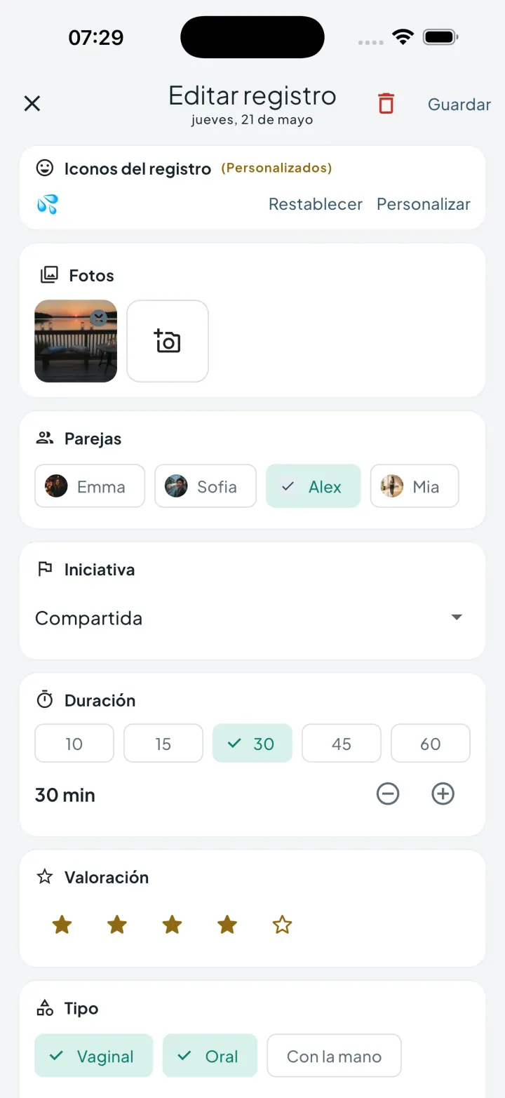 Formulario de registro de Intimassy con campos detallados