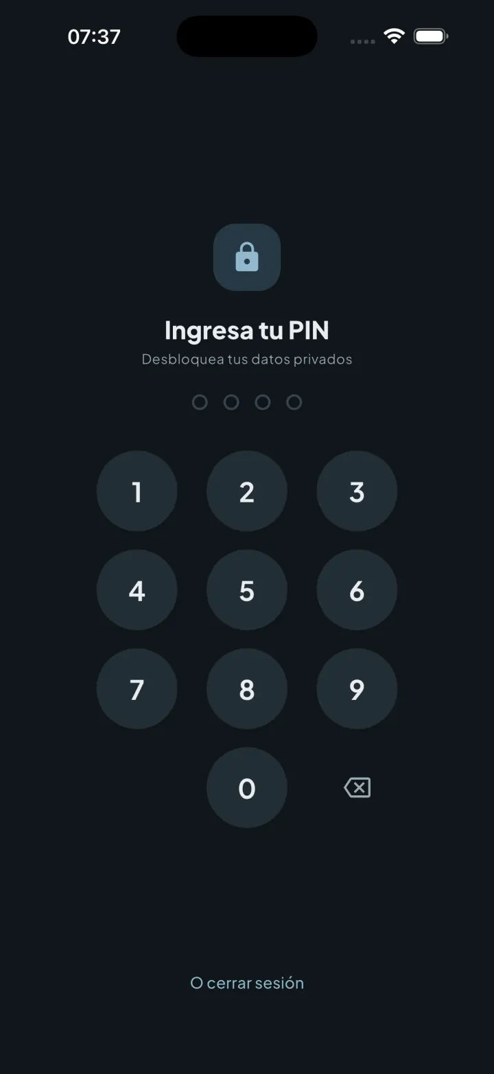 Pantalla de bloqueo con PIN de Intimassy