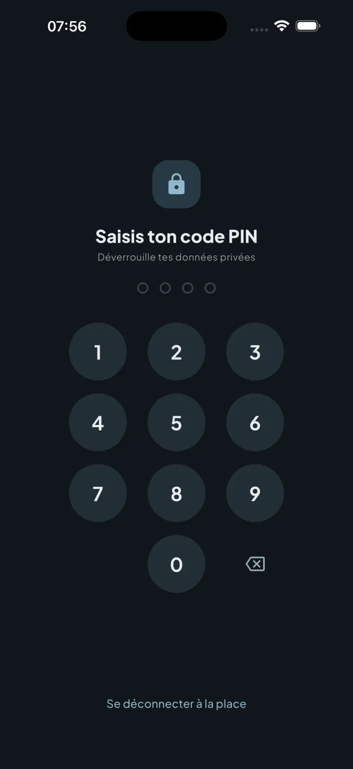 Écran de verrouillage PIN d’Intimassy