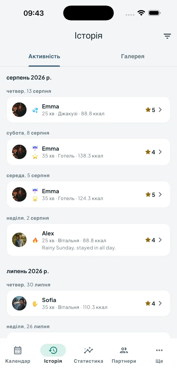 Історія Intimassy з власними емодзі-позначками поряд із записами